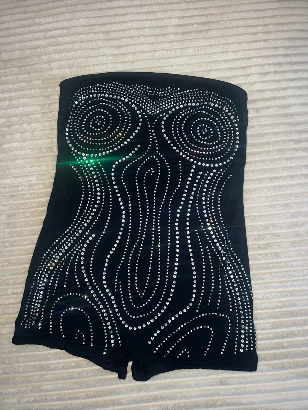Strapless Black Rhinestone Bodysuit